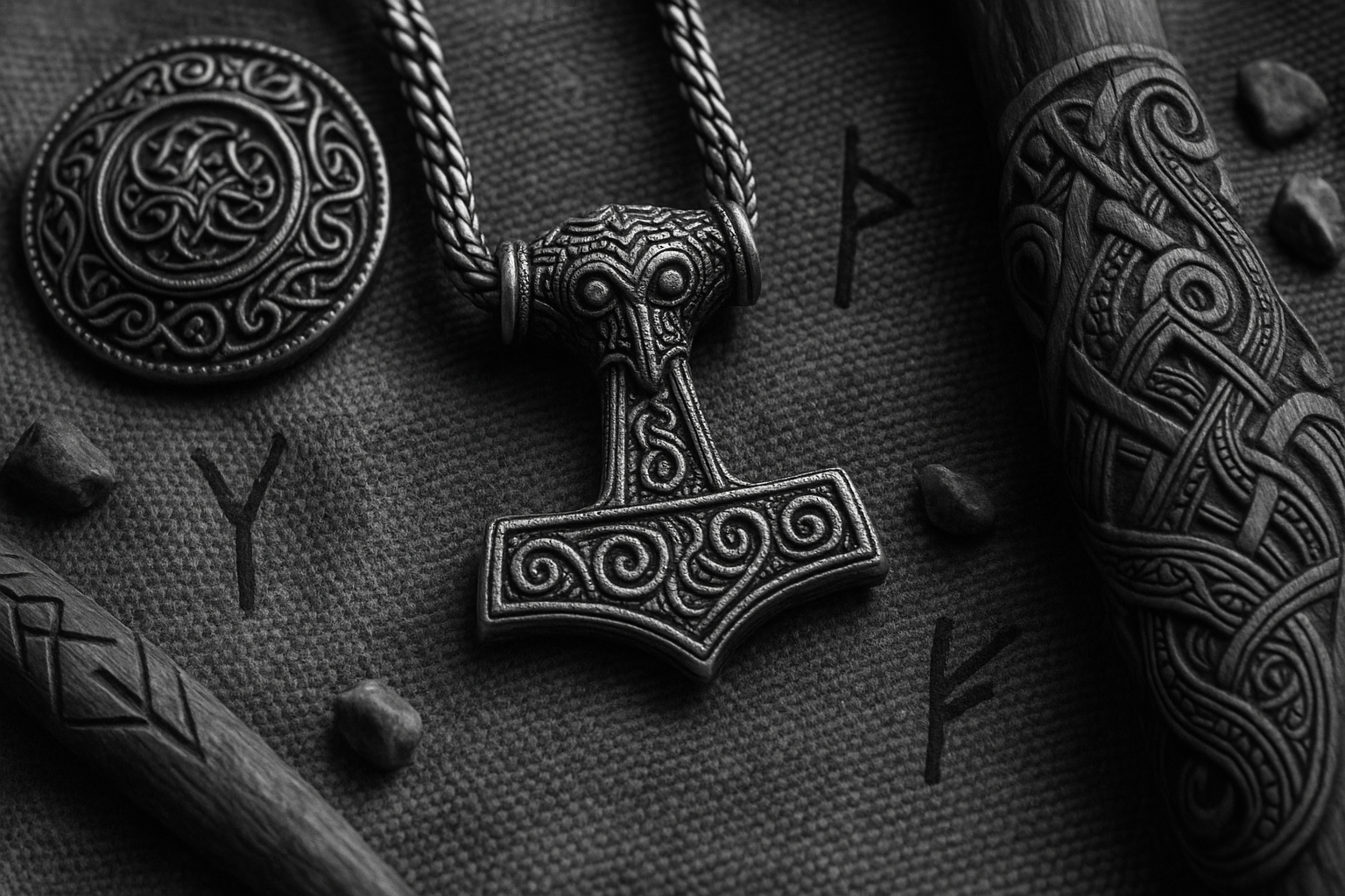 Wikinger Runen Schmuck – Thorshammer Amulett und Symbole in Schwarz-Weiß. Jetzt bei NORDSKULLS kaufen.