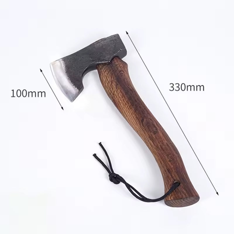 Wikinger-Axt DRAKSLICE – Maße: 330 mm Länge, 100 mm Schneidebreite – handgeschmiedet mit Holzgriff und Lederschlaufe