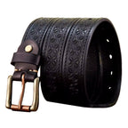 Herren Echtleder-Gürtel in Schwarz aus Rindsleder mit geprägtem Muster und Metallschnalle