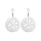 Polierte Edelstahl Vegvisir Runen Ohrringe in Silber, minimalistischer Wikinger Schmuck.