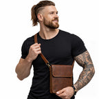 Herren Umhängetasche aus Echtleder ODIN, braunes Rindsleder, kompakte Echtleder Tasche für Alltag und Reise
