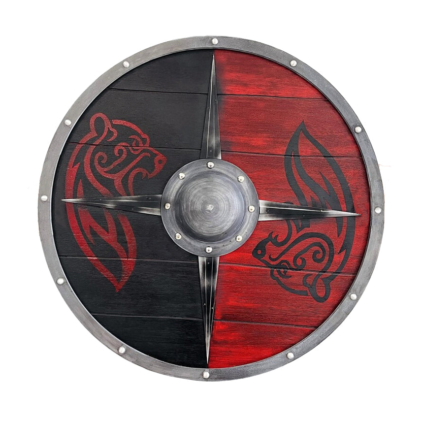 Wikinger Schild BJOERN rot-schwarz mit Runen Muster