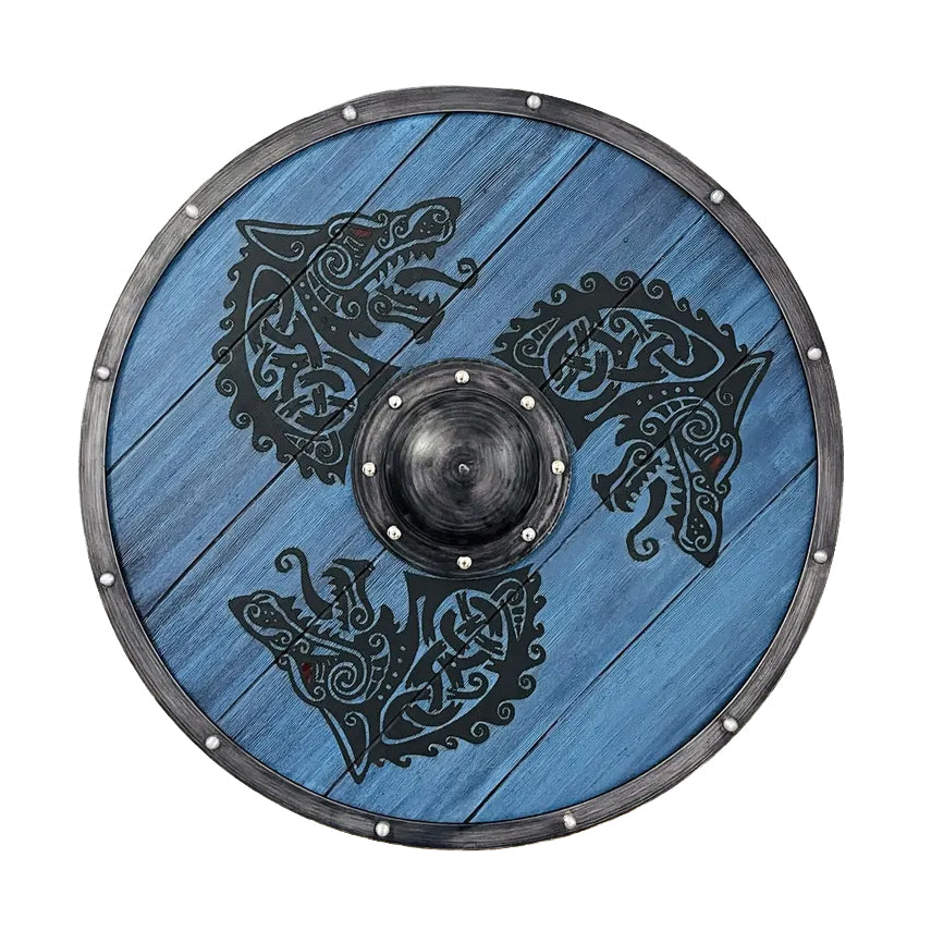 Echtes Wikinger Schild blau-schwarz mit Drakar Design