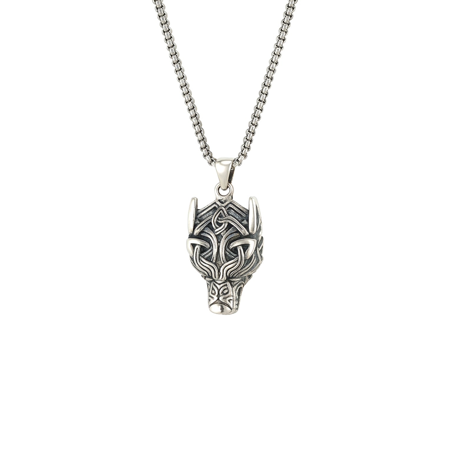 Wolfskopf-Anhänger an langer Silberkette – Wikinger Amulett aus 925 Sterling Silber