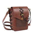 Wikinger Damen-Handtasche aus braunem Kunstleder mit Schnürung und Messingbeschlag – LARP Tasche im Nordskulls Stil