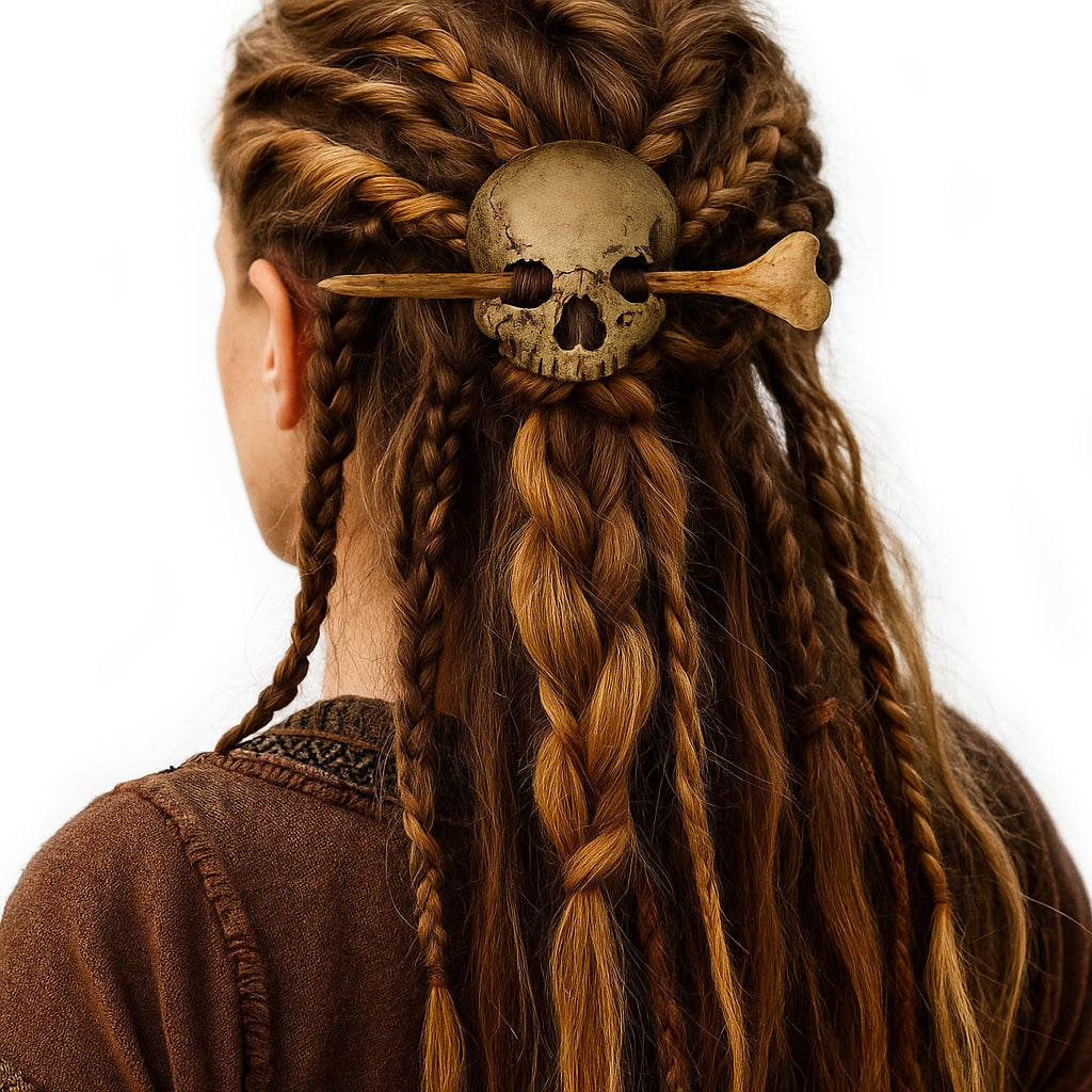 Wikinger Haarklammer SKULL im Haar – nordisches Accessoire für Frauen, LARP & Reenactment
