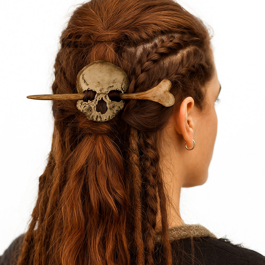 Nordische Haarklammer im Schädel-Design – rustikale Wikinger Haarspange für Damen