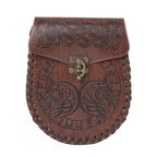 Wikinger Ledertasche FENRIR aus echtem Leder in Braun, handgefertigt mit keltischem Knoten- und Tiermotiv