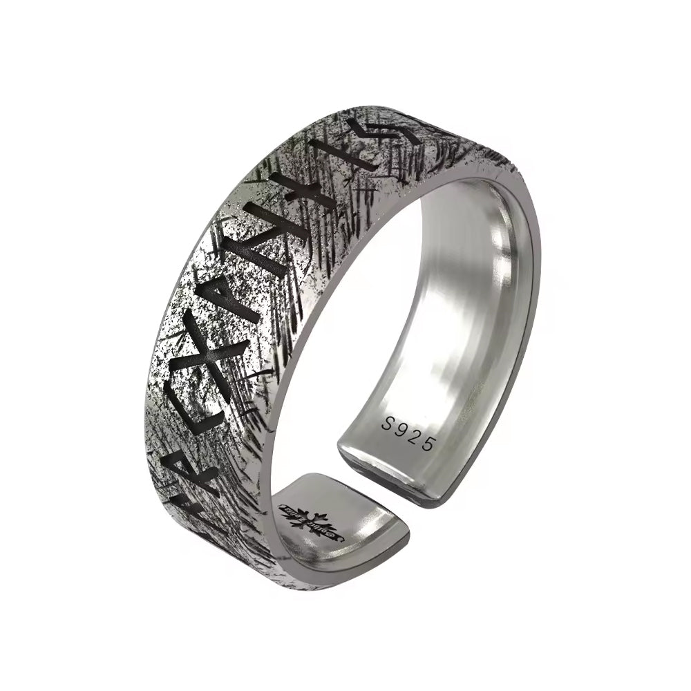 Nordischer Silberring RUNAR mit Runenschrift aus 925 Sterling Silber, seitliche Ansicht