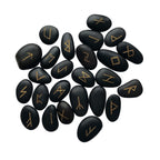 Wikinger Runen-Steine Set – 25 gravierte schwarze Natursteine mit goldenen Symbolen für Wahrsagerei, Rituale und nordische Mystik