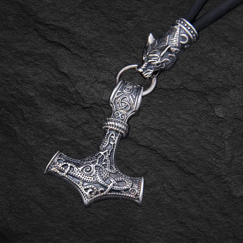 Wikinger Mjölnir Thors Hammer Halskette 925 Silber auf Stein