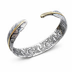 Offen gearbeiteter Damen Armreif aus 925 Silber mit nordischer Feder, moderner nordischer Silberschmuck