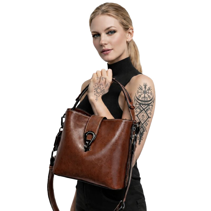 Damen Handtasche aus echtem Ölwachsleder als Umhängetasche