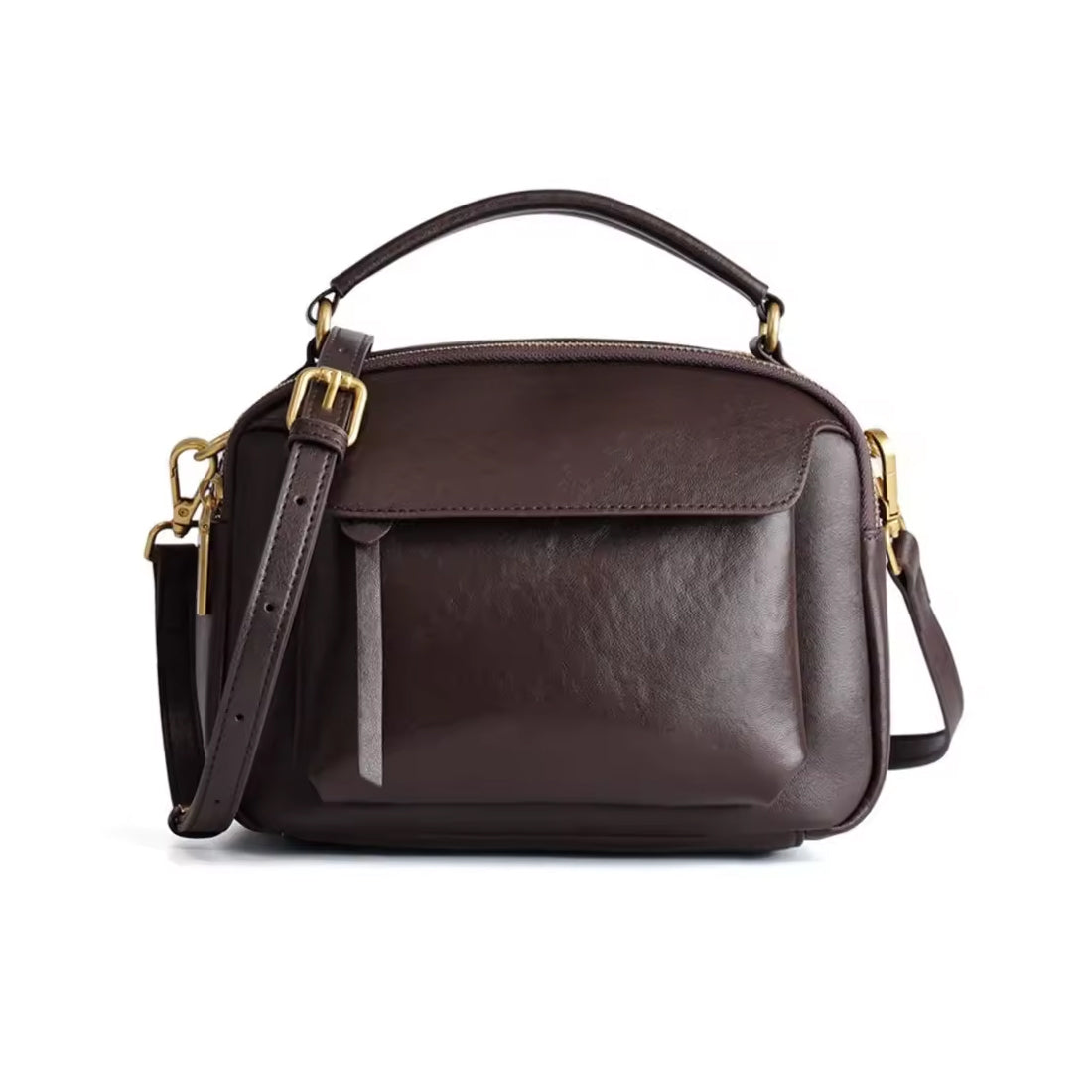 Schwarze Echtleder Handtasche Damen aus Rindsleder, elegante Umhängetasche