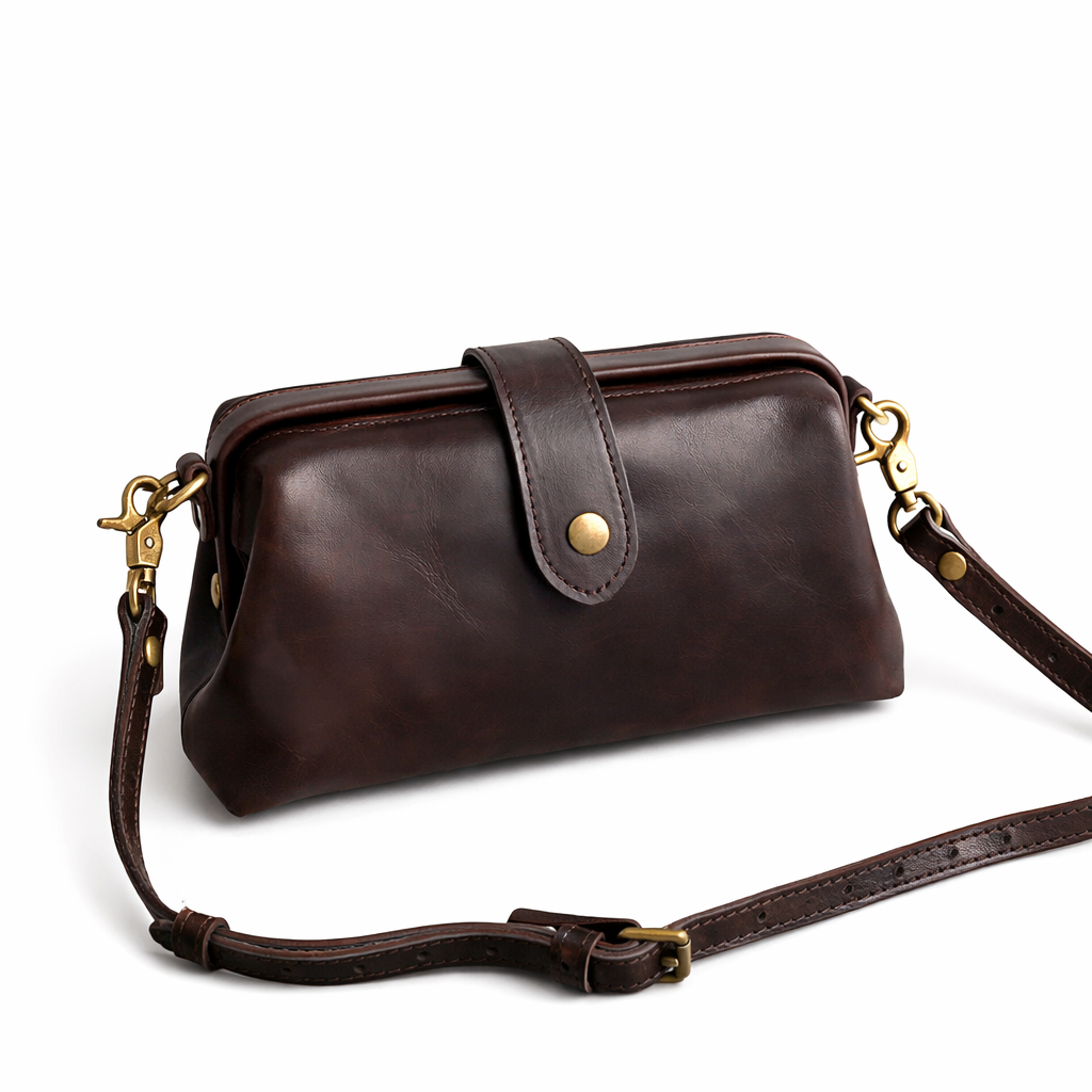 Echtleder Handtasche Damen in Braun mit strukturierter Form, kompakte Lederhandtasche aus echtem Rindsleder