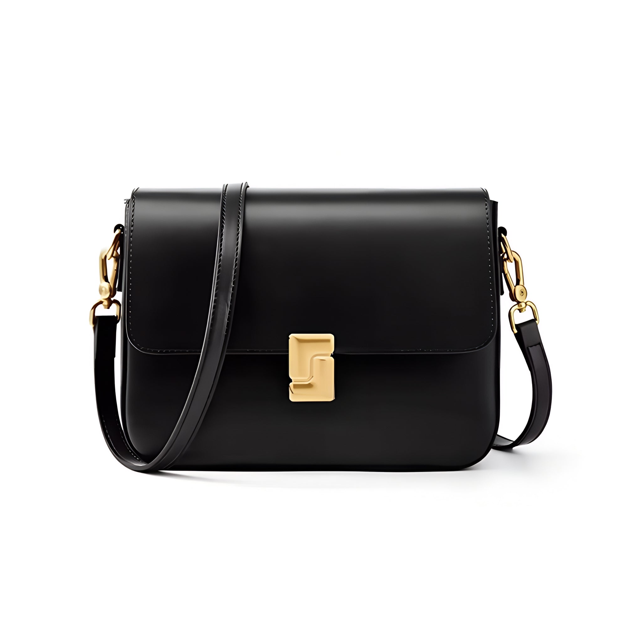 Echtleder Handtasche Damen Schwarz 23x7x17 cm kleine Rindsleder Umhängetasche Produktbild