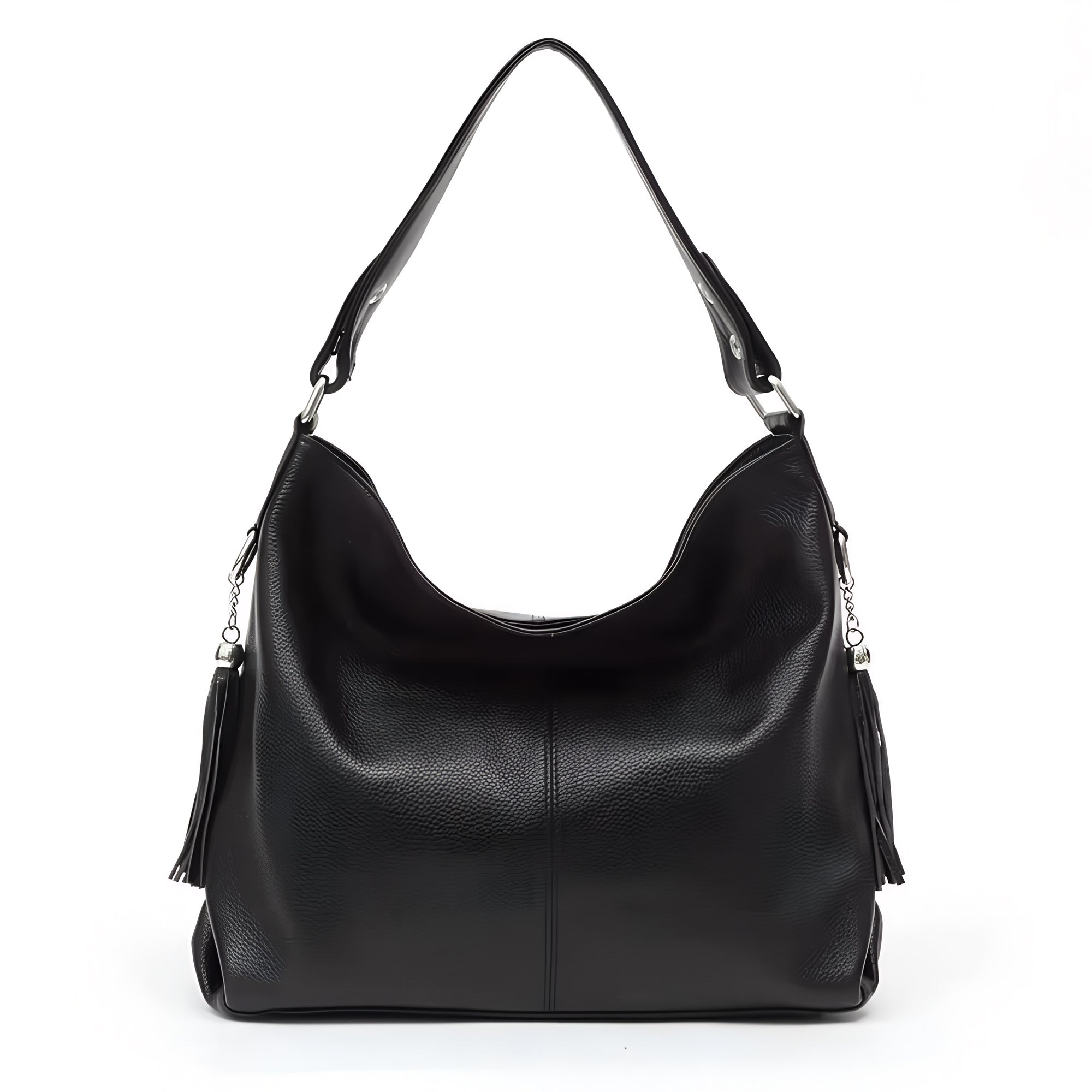 Echtleder Handtasche für Damen Schwarz aus echtem Rindsleder Tasche Frontansicht