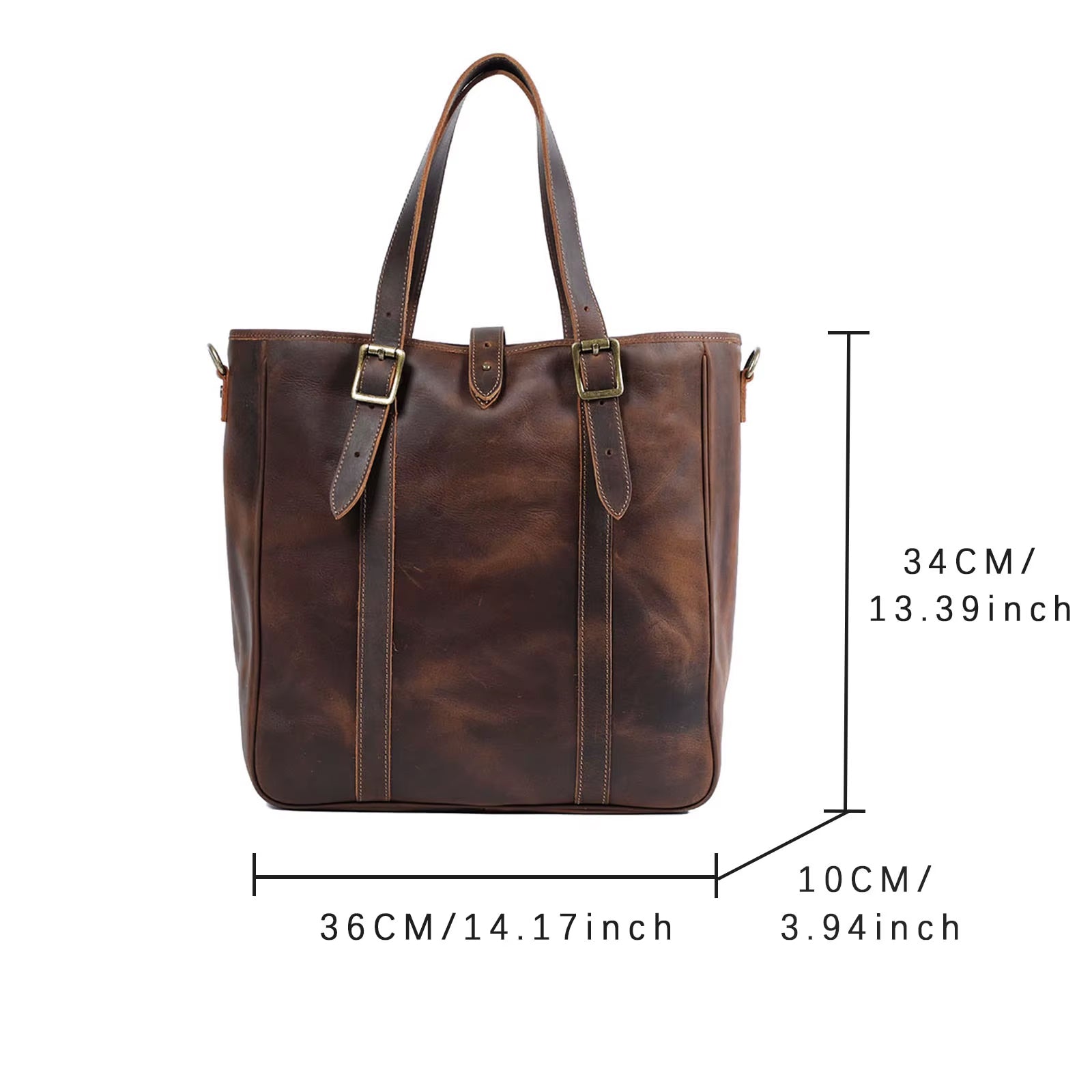 Echtleder Tasche Damen aus braunem Rindsleder – Masse und Abmessungen der grossen Ledertasche