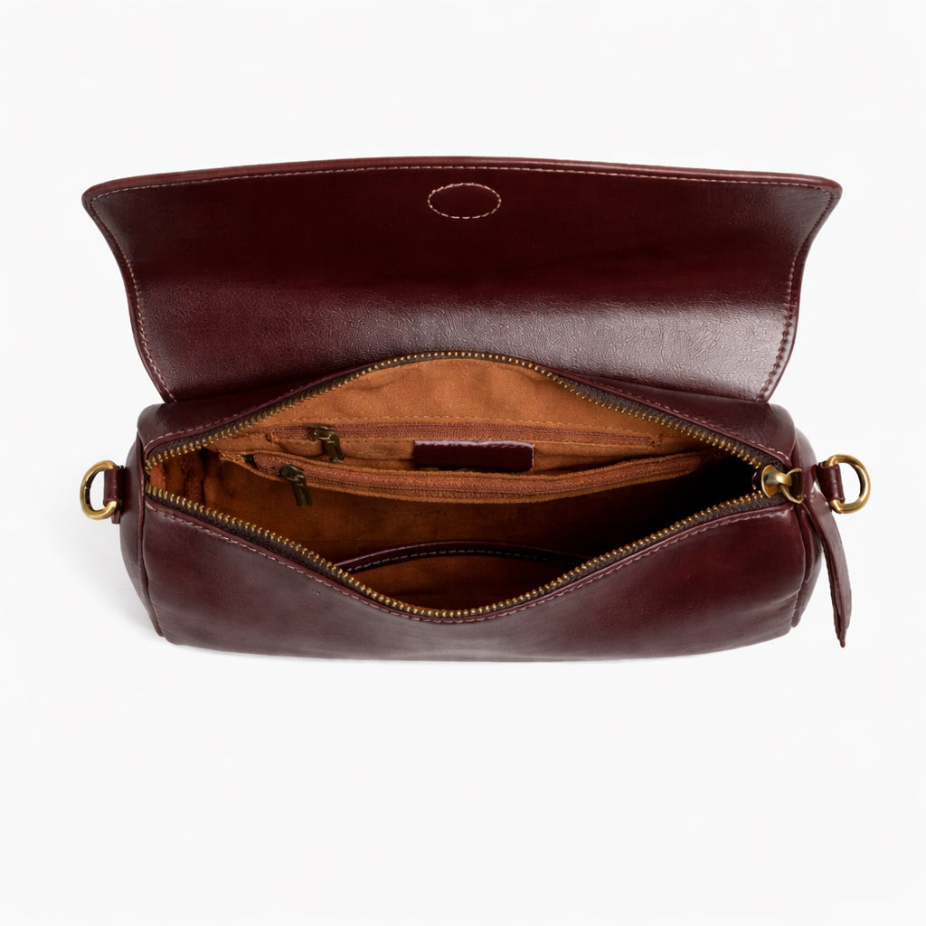 Echtleder Umhängetasche Damen aus echtem Rindsleder mit Reissverschluss und mehreren Innenfächern, Modell ELARA