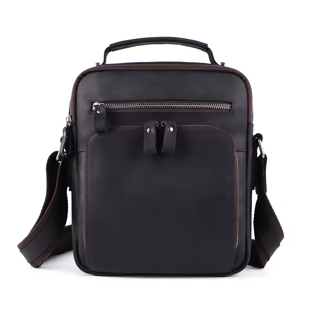 Herren Echtleder Umhängetasche, schwarz, Rückseite, robuste Schultertasche aus echtem Leder