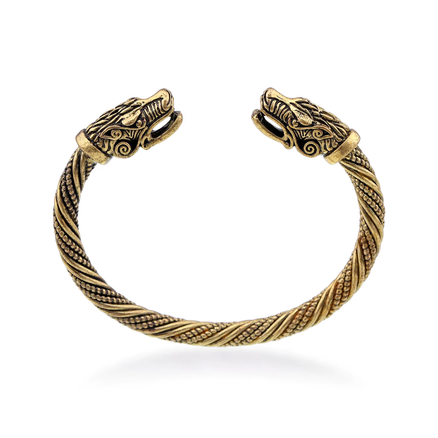 Wikinger Armring Damen FREYA in Gold – nordischer Armring mit Drachenköpfen
