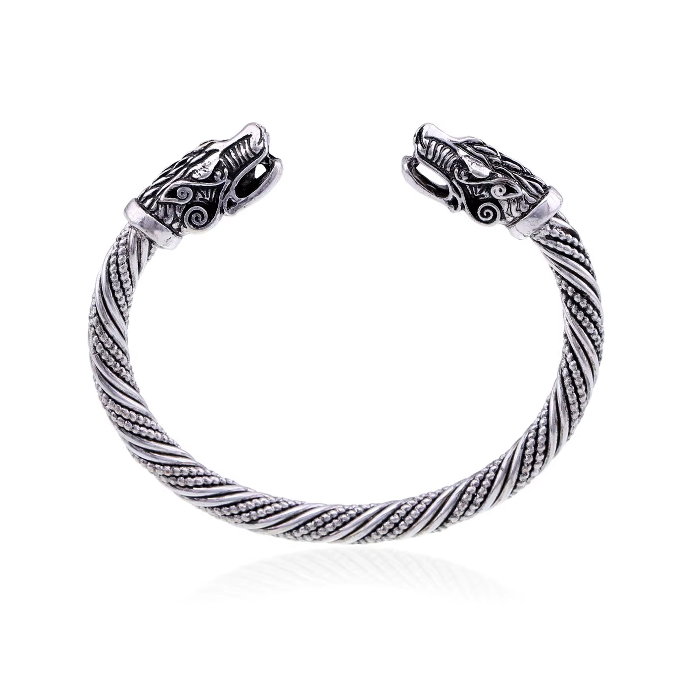Wikinger Armring Damen FREYA in Silber – offener nordischer Armreif mit Drachenköpfen